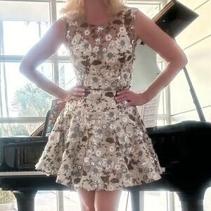 Bronx and Banco Floral embroidery appliqué dress fit & flare. $750 chic